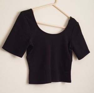 Fitted Black Textured Crop Top